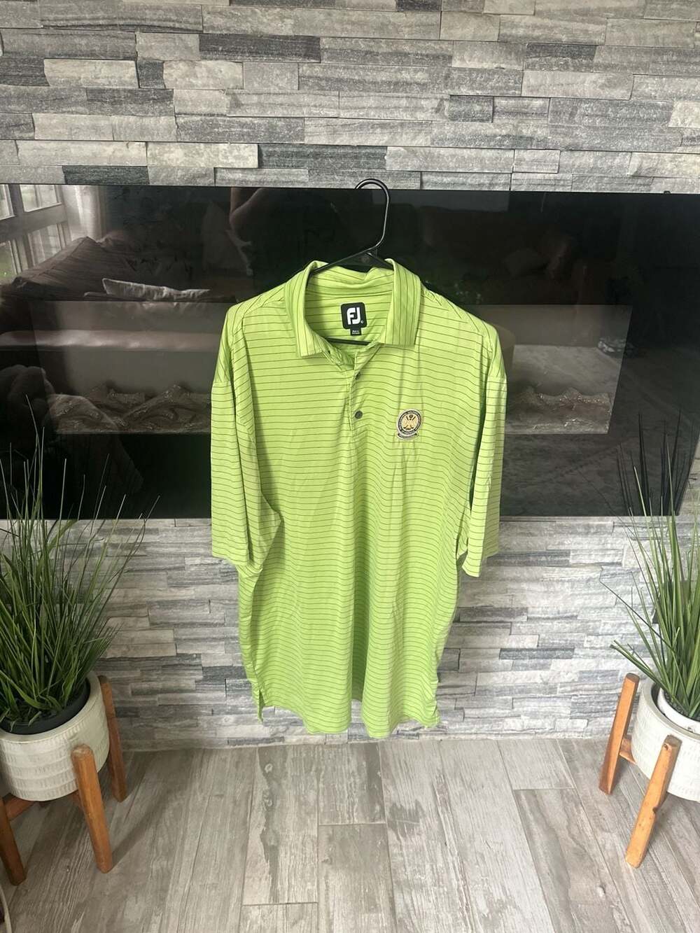 FootJoy Men's XL Lime Green Striped PGA of America Professional Golf Polo Shirt